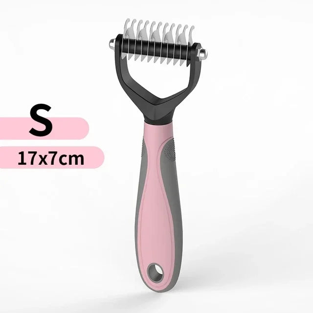 Peine y cepillo de acero inoxidable de doble cara para eliminar el pelo y los enredos de perros y gatos; accesorio de aseo para mascotas.