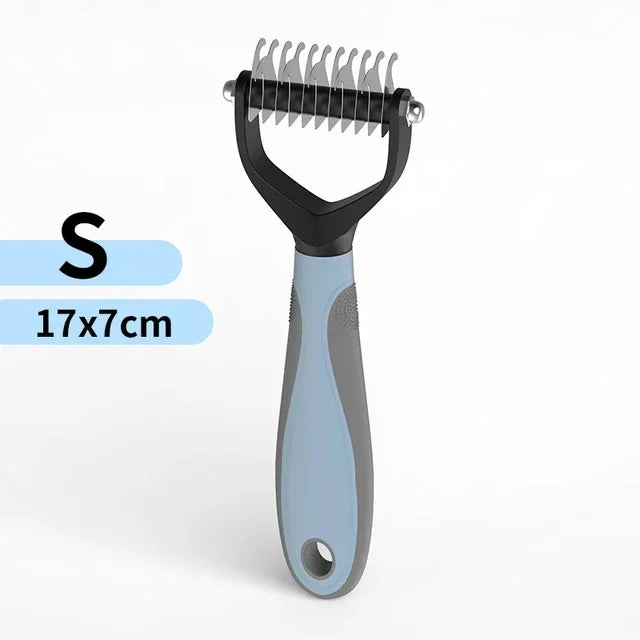 Peine y cepillo de acero inoxidable de doble cara para eliminar el pelo y los enredos de perros y gatos; accesorio de aseo para mascotas.