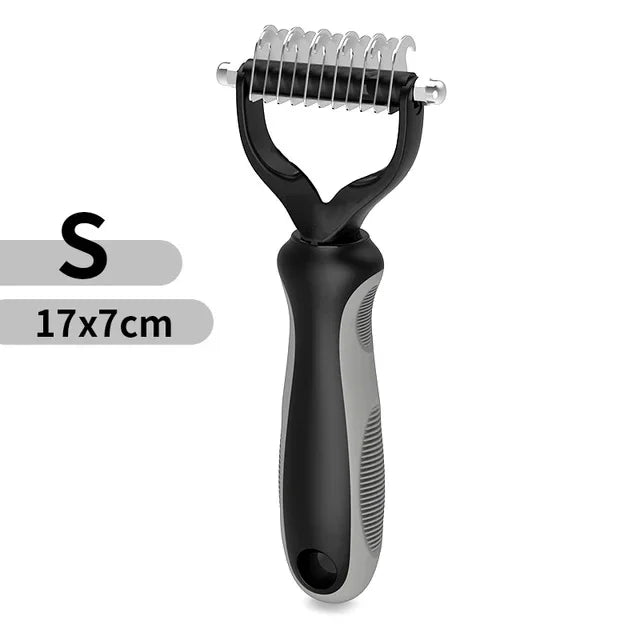 Peine y cepillo de acero inoxidable de doble cara para eliminar el pelo y los enredos de perros y gatos; accesorio de aseo para mascotas.