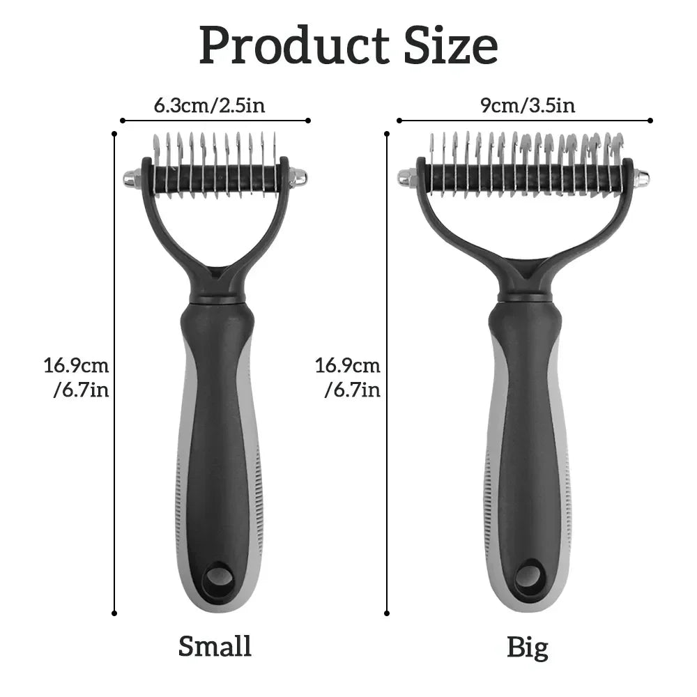Peine y cepillo de acero inoxidable de doble cara para eliminar el pelo y los enredos de perros y gatos; accesorio de aseo para mascotas.