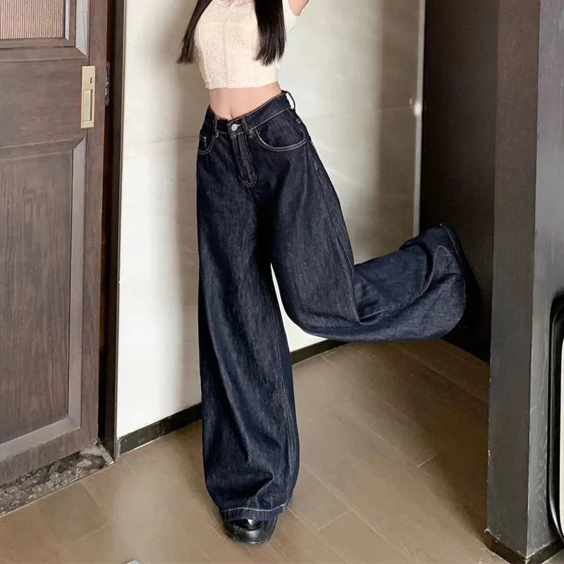 Pantalones vaqueros anchos lavados estilo vintage de Lucyever para mujer