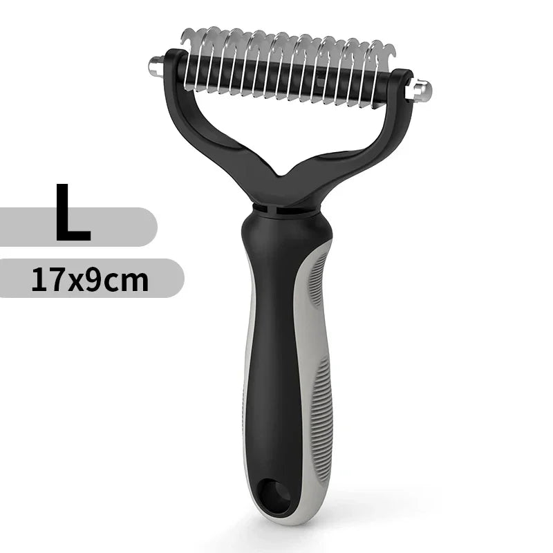 فرشاة ومشط بوجهين من الفولاذ المقاوم للصدأ لإزالة شعر وتشابك الكلاب والقطط؛ أداة العناية بالحيوانات الأليفة.