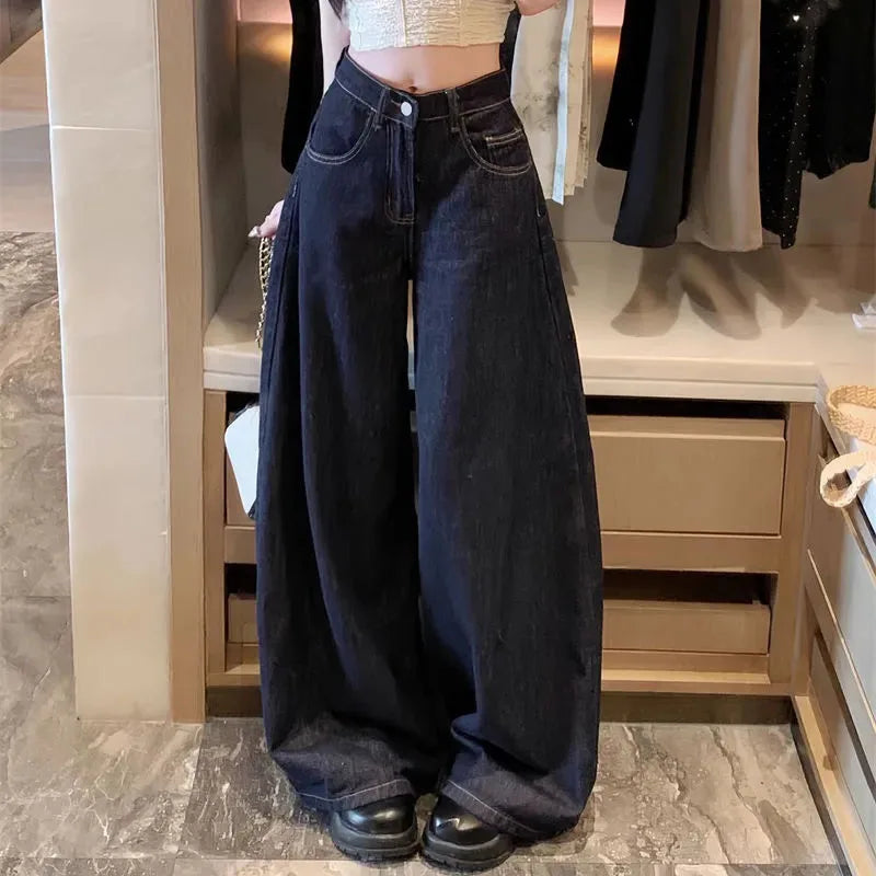 Pantalones vaqueros anchos lavados estilo vintage de Lucyever para mujer