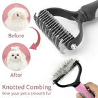 Peine y cepillo de acero inoxidable de doble cara para eliminar el pelo y los enredos de perros y gatos; accesorio de aseo para mascotas.