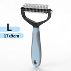 Peine y cepillo de acero inoxidable de doble cara para eliminar el pelo y los enredos de perros y gatos; accesorio de aseo para mascotas.