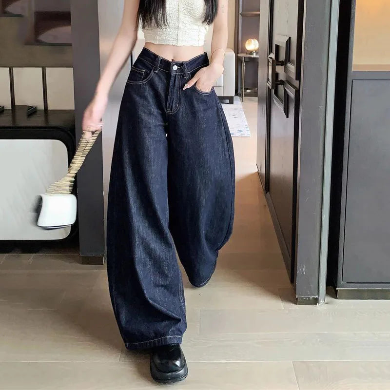 Pantalones vaqueros anchos lavados estilo vintage de Lucyever para mujer