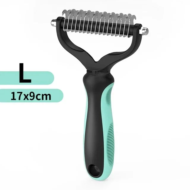 Peine y cepillo de acero inoxidable de doble cara para eliminar el pelo y los enredos de perros y gatos; accesorio de aseo para mascotas.