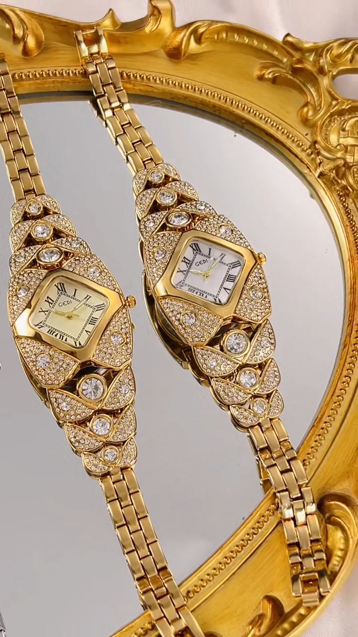ساعة يد نسائية كوارتز مقاومة للماء مرصعة بالألماس